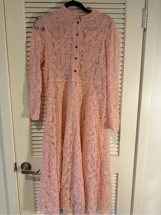 Amazon Dresses & Skirts - Amazon Pink Lace Long Sleeve Midi Dress with Button Front